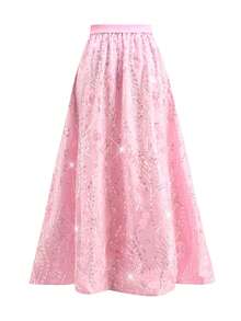 Ellevyn 2 件套优雅花卉印花圆领短袖衬衫和刺绣网眼松紧腰裙套装女士 - 粉色 - 查看 3