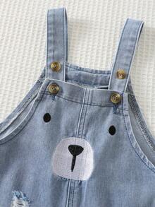 Cozy Pixies Baby Boy Cartoon Bear Pattern Bib & Pants Set, Versatile & Comfortable - Blue - View 4