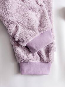 2pcs/Set Girls Plus Plush Thick Purple Bow Jacquard Long Pants & Long Sleeve Casual Loungewear Set, Comfortable Fabric Suitable For Autumn/Winter - Purple - View 3