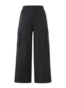 SHEIN Pantalones casuales de unicolor para niñas preadolescentes - Negro - Ver 2