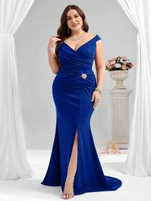 Coutiva فستان سهرة رسمي بحجم كبير (مزخرف بشكل كبير) - أزرق غامق - مشاهدة 6