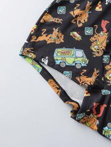 SCOOBY-DOO X SHEIN Plus Size Women Cartoon Letter Graphic Elastic Band Crisscross Back Bra And Boxy Panty Set - Black - View 5
