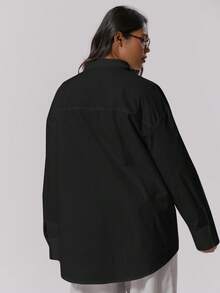 MUSERA Áo sơ mi cỡ lớn có túi, cài nút, kiểu dáng thanh lịch, dễ thương, gợi cảm, thích hợp cho buổi tối đi chơi, phù hợp với vóc dáng, mùa xuân hè, kỳ nghỉ. - màu đen - Xem 4