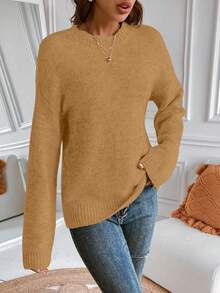 EMERY ROSE Premium aufgewerteter dicker Damen Crew Neck Pullover in Grau