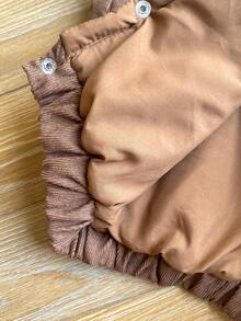 Genkimix Kids 3pcs/Set Toddler Boys Winter Casual Outfits Including Quilting Vest + Letter Embroidered Crew Neck Fleece Sweatshirt + Jogger - Brown - View 8