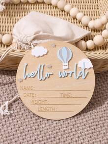 SHEIN 新生兒里程碑木製掛牌，木製裝飾「Hello World」嬰兒出生學校標誌，秋冬款拉鍊式多色輕量男孩女孩通用 - 彩色 - 查看 4