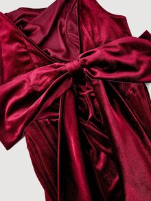 Plus Size Vintage Red Open Back Bow Tie A-Line Midi Dress, Wedding Dress, Date Dress, Valentine's Day Dress - Red - View 3