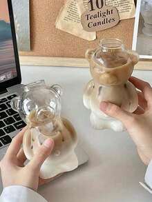 1 pieza Taza de café de vidrio con diseño de oso de dibujos animados, regalo de cumpleaños divertido para niñas, creativo y lindo - Multicolor - Ver 7