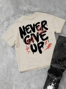 SHEIN Casuvi Kids 青少年/青年男童卡其色休闲街头涂鸦彩色双面印花圆领短袖T恤，夏季百搭 - 卡其色 - 查看 3