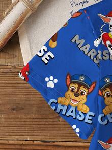 SHEIN | PAW Patrol 男童休闲字母和卡通狗印花短袖T恤，夏季 - 白色 - 查看 4