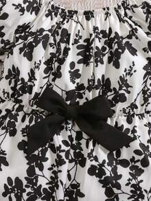 SHEIN 女婴可爱花卉印花短袖连体衣，夏季