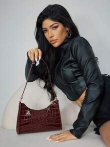 CUCCOO SZL Crocodile Embossed Bag, Animal Print Women Bag - Mocha Brown - View 2