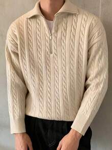 Manfinity Dauomo Men's Solid Color Minimalist Casual Long Sleeve Collared Zip-Up Sweater - Apricot - View 3