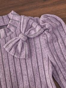 SHEIN Gaun Lengan Panjang Motif Patchwork Berwarna Polos untuk Anak Perempuan Remaja - Purple - View 7