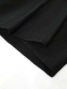 SHEIN Elenzya 大码女式优雅圆领长袖格子拼接腰部A字长裙，适合秋冬季休闲、通勤、派对穿着。 - 黑色 - 查看 5