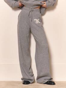 MUSERA 针织系带直筒裤“M”码，冬季居家休闲舒适工作可爱优雅休闲春季款 - 灰色 - 查看 2