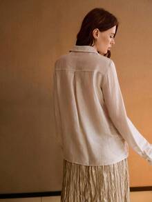 MOTF PREMIUM SEASONAL NEW COQUELICOT FRENCH METALLIC SHIMMER WRAP SHEER BLOUSE TOP - Khaki - View 3