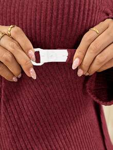 SHEIN 2pcs Maternity Solid Color Split Long Sleeve Top And Pants Casual Set - Burgundy - View 8