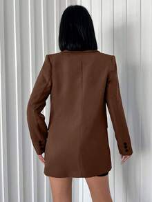 EURMUSE Women's Simple Solid Color Lapel Collar Blazer Jacket, Versatile For Work And Commute - Brown - View 2