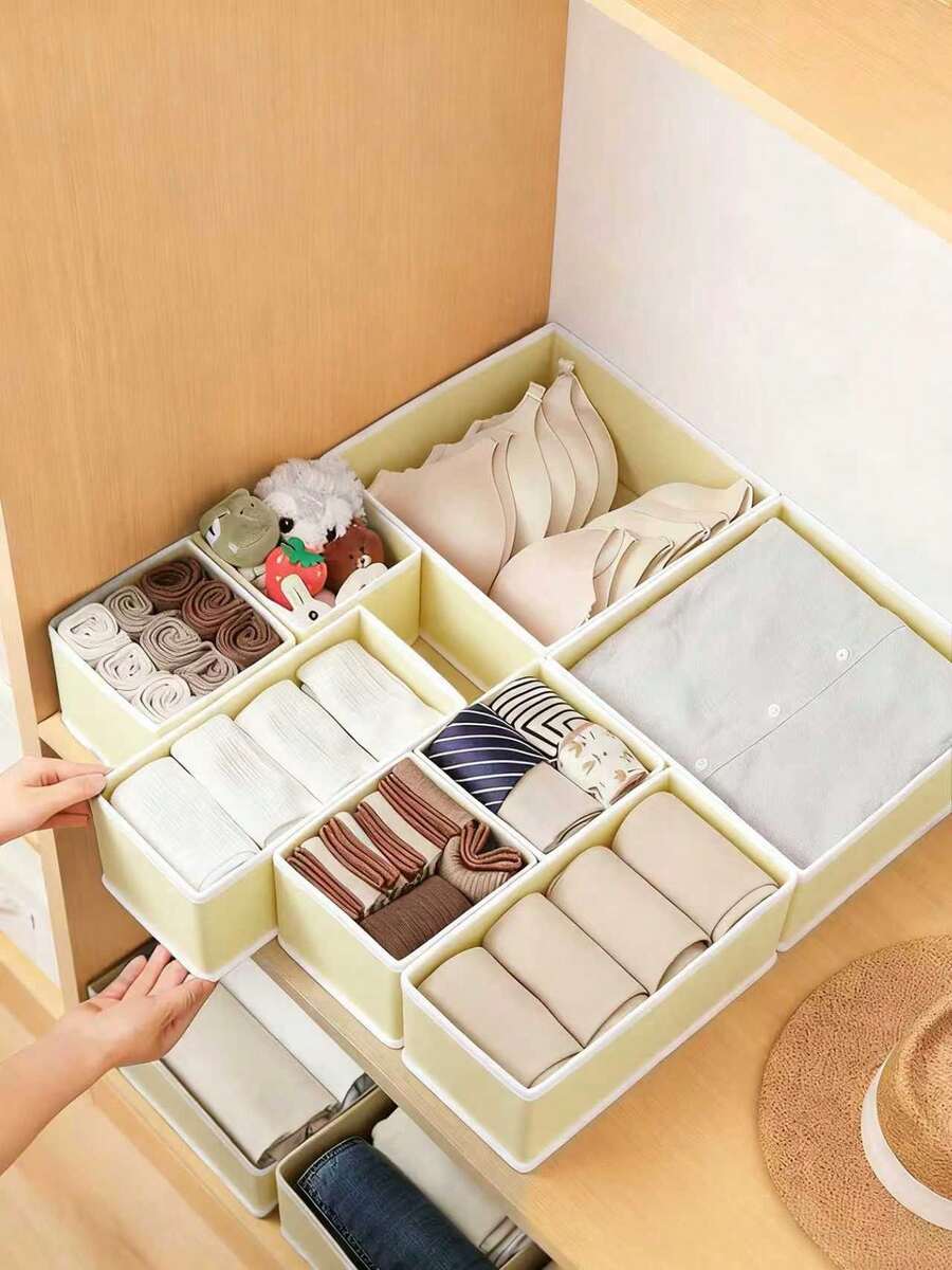 可折叠布艺收纳盒衣柜整理器抽屉隔断适用于衣服内衣胸罩袜子内衣衣柜节省空间家居装饰宿舍房间必备黑色储物箱容器家庭必备 - 米色白邊 - 查看 1