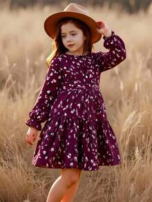 Emery Rose Kids Emery Rose Kids 女童法式优雅黑白格子拼接修身长袖连衣裙，秋冬款；双胞胎女童碎花圆领泡泡袖修身休闲A字连衣裙，秋冬新品，少女款，母女亲子装。返校季 - 棕色 - 查看 3