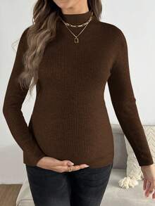 SHEIN 孕妇立领落肩长袖休闲修身罗纹毛衣