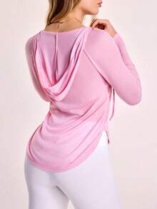 Gameset SHEIN Sport 女士纯色长袖连帽休闲卫衣 - 粉色 - 查看 2