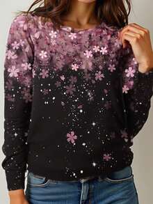 EMERY ROSE 休闲简约时尚风格，樱花印花，流行设计，时尚长袖衬衫/T恤 - 彩色 - 查看 1