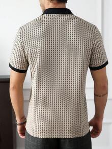 Core Aspect 针织短袖提花 Polo 衫，休闲时尚 Polo 衫，撞色领 - 卡其色 - 查看 3