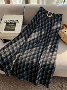 Franclia Plus Size Women's Elegant Plaid A-Line Midi Skirt, Casual Style For Autumn/Winter Plaid Skirt Plaid Skirt Women Checkered Skirt - Multicolor - View 1