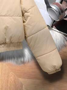 SHEIN Sparklyn Manteau matelassé à manches longues réversible avec imprimé léopard pour préadolescentes