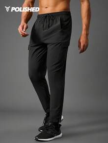 Acti Log Boyfriend Style Men Drawstring Waist Flap Pocket Side Sports Pants Fall Fall Breathable Sweat-Wicking Lightweight Comfortable Running Muscle Minimalist Design Slim Fit For Workout Joggers Gymwear - Black - View 5