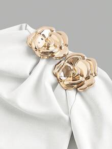 SHEIN MOD Women's White Asymmetrical Shoulder Metal Decor Ruched Fashion T-Shirt - White - View 5