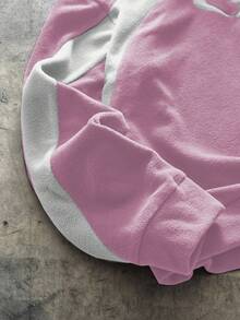 Hoodie Lengan Panjang Patchwork Blok Warna Kasual Olahraga AXEPEAK - Baby Pink - View 4