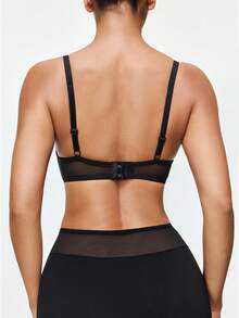 SHAPORA 1 Áo ngực nâng ngực bằng vải bóng chất lượng cao có gọng kim loại trang trí cho nữ - màu đen - Xem 3