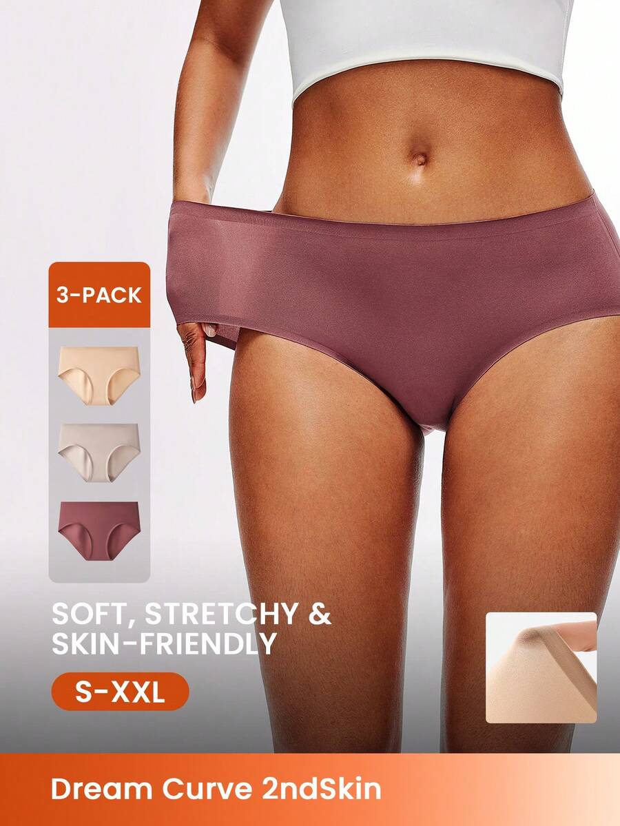 LUVLETTE 3条装中腰基础款超细纤维隐形三角裤女士内裤套装 - 大地色系