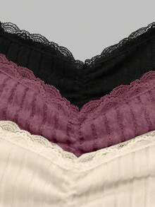 GlowEve Conjunto de 3 piezas de camisetas sin mangas ajustadas con encaje y fruncido en tejido de punto suave y esponjoso para mujer, para otoño/invierno - Multicolor - Ver 3