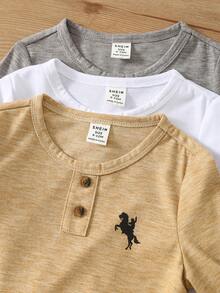 SHEIN 3 Stücke Baby Jungen/Mädchen Rundhals Strick T-Shirt, Pferde Muster, Passend für Herbst/Winter, Zuhause, Outdoor, Schule - Verschiedenfarbig - Übersicht 4