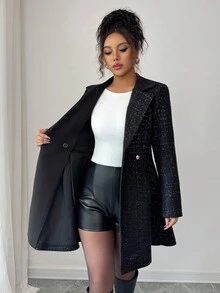 SHEIN PETITE 女士优雅A字收腰通勤夹克，适合工作和日常穿着 - 黑色 - 查看 7