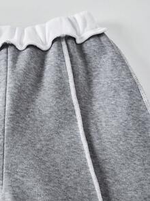 SHEIN 青少年女孩字母印花落肩拼色连帽卫衣和休闲裤套装 - 灰色 - 查看 7