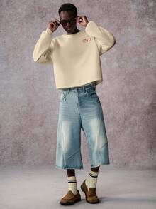 STYNVO 男式简约印花圆领长袖套头衫 - 杏色 - 查看 6