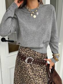 DAZY Femmes Couleur Unie Manches Longues Décontracté Coupe Ample Pull Basique, Automne/Hiver