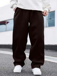 Manfinity Homme Pantalon de survêtement ample de couleur unie, décontracté avec poches, streetwear grande taille - Marron - Voir 2