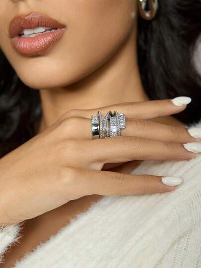 CUCCOO SZL 1 st Fantasy Multi-Layer Zirconia Förlovningsringar För Kvinnor Flicka Dagligt slitage Öppningsbar Ring Smycken Present