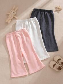 SHEIN Vintaside Kids 3pcs/Set Baby Girls' Casual Asymmetrical Waist Cotton Blend Sports Pants, Spring/Summer - Multicolor - View 2