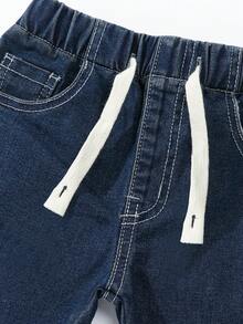 SHEIN Explorewe Young Boy Elastic Waist Drawstring All-Match Simple Versatile Comfortable Stretchy Slim Fit Light Grey Casual Jeans