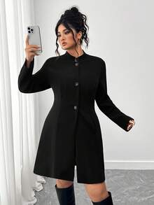 SHEIN Tall CURVE 大码女式立领时尚通勤夹克 - 黑色 - 查看 5