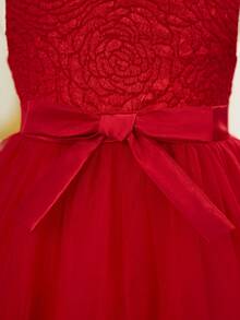 SHEIN 1pc Baby Girl Red Summer Elegant Formal Textured Sleeveless Dress,Comfortable Versatile Fashion Wear For Birthday Party,Wedding,Christening,Holiday - Red - View 4