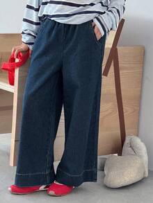 Dazy Kids Quần jeans ống rộng cho bé gái tuổi teen - Rửa tối - Xem 4