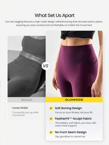 GLOWMODE 24'' CoreHold FeatherFit™-Sculpt CoreHold No Slip Fit Boning Tummy Control No Front Seam Leggings With Side Pockets Medium Impact Workout Jogging Gym Training  Spring Summer - Bold Plum - View 2